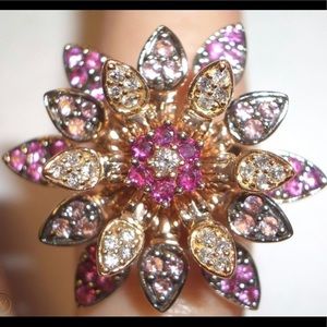 EFFY 14K ROSE GOLD DIAMOND, RUBY, PINK SAPHIRES, FLOWER RING. IT SPINS